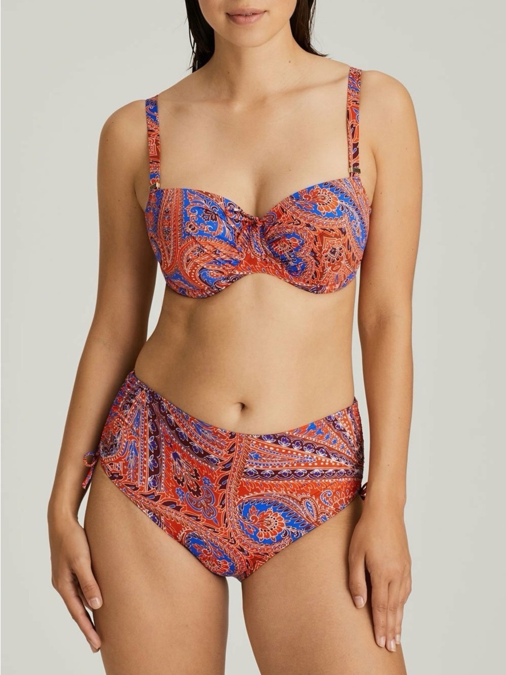 Paisley Print Underwire Bikini Set - Red & Blue